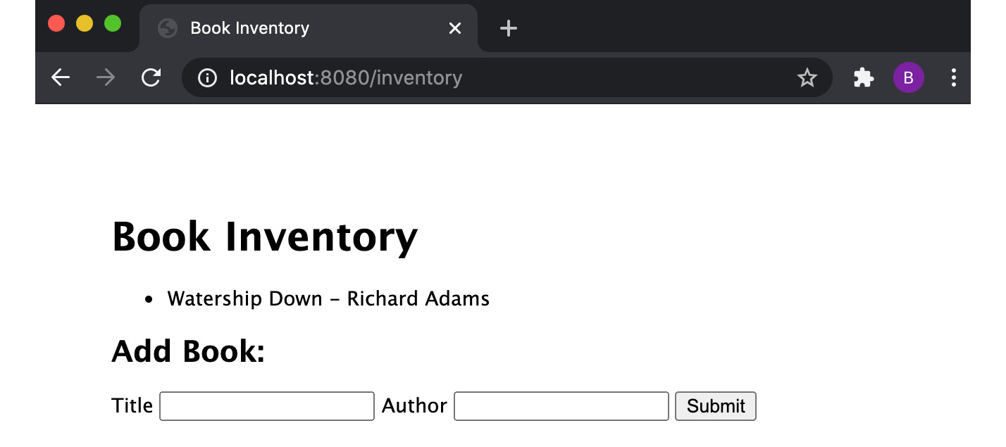 Figure 11.10 – Web page showing a populated bookstore inventory 