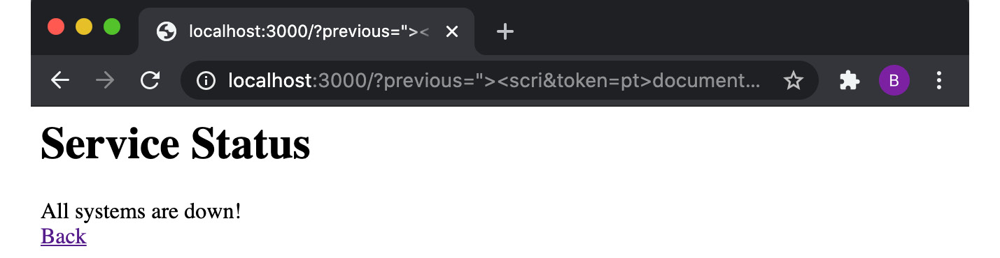 Figure 9.10 – Demonstrative service status web page showing "All systems are down!" 