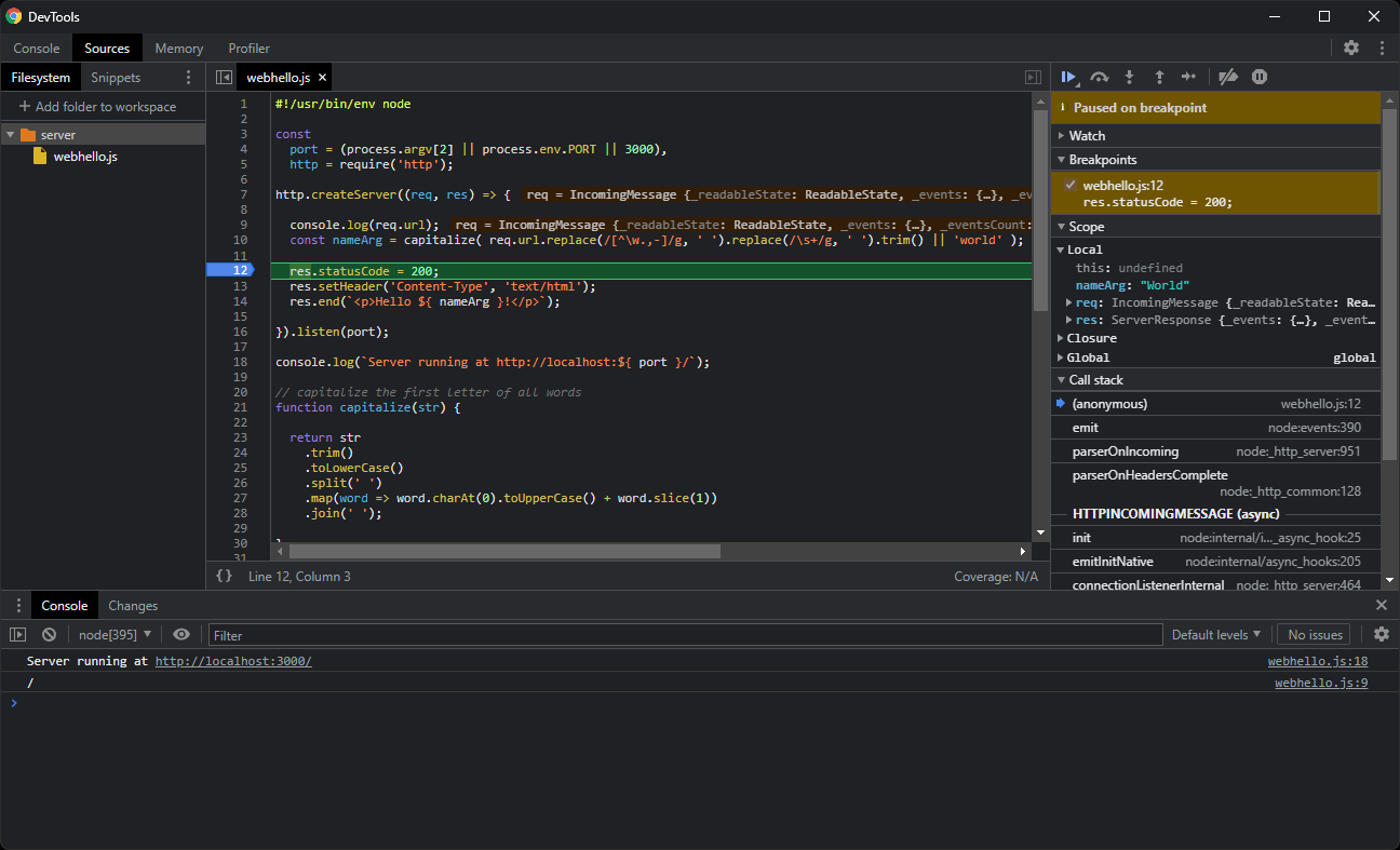 Chrome DevTools breakpoint