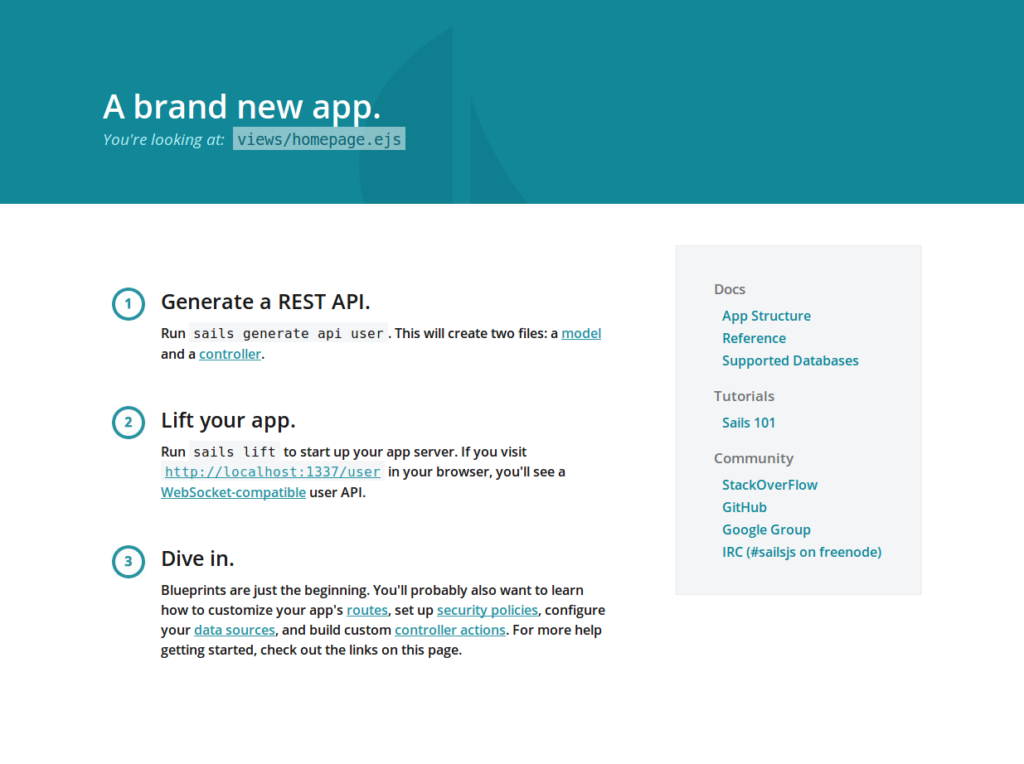 Sails.js front-end project home page