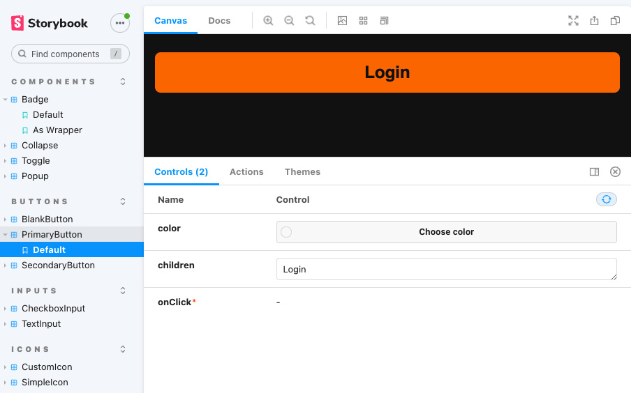 Figure 9.1 – Storybook running in a browser 