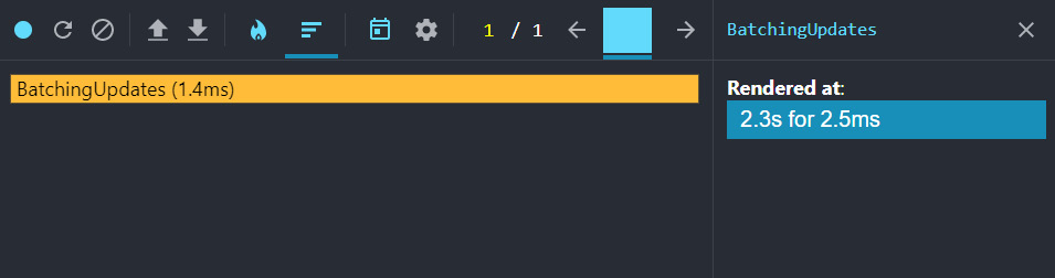 Figure 13.2 – React dev tools showing only one render with automatic batching enabled 