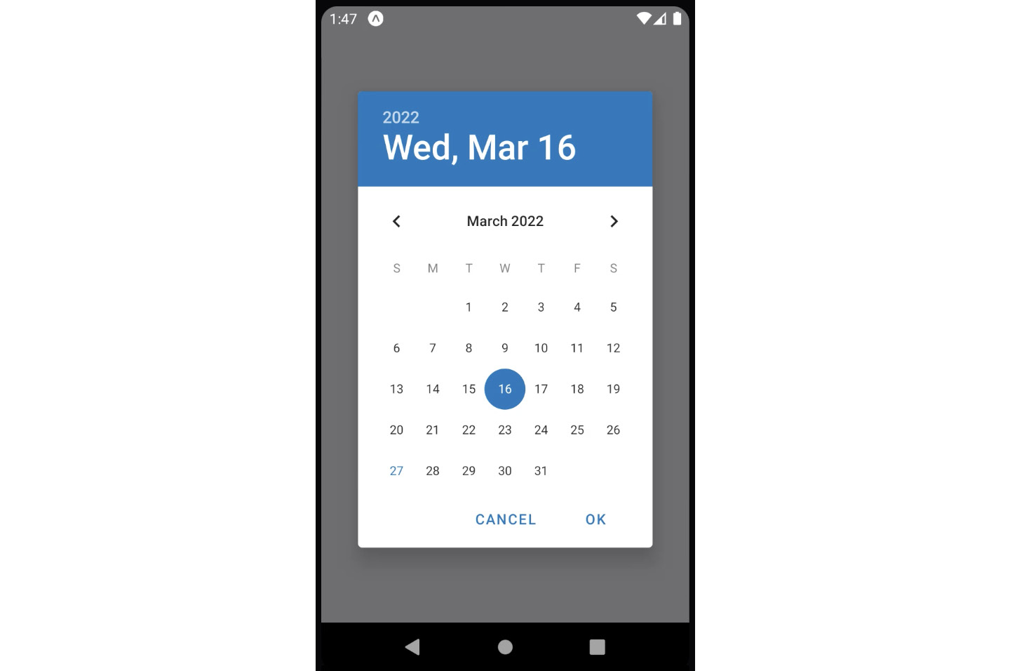 Figure 22.8 – Android date picker 