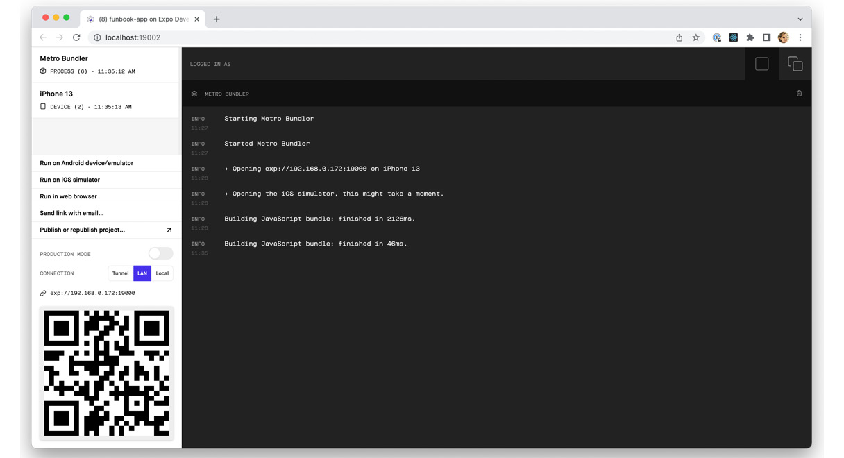 Figure 3.3 – Expo developer tools in the browser 