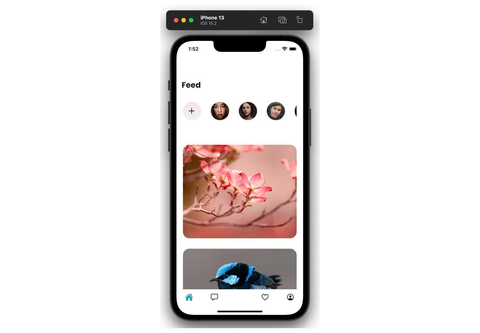 Figure 4.1 – An iPhone simulator screenshot of the Feed surface 