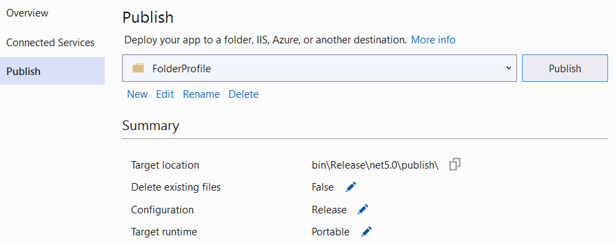 Figure 1.15 – Publish profile screen 