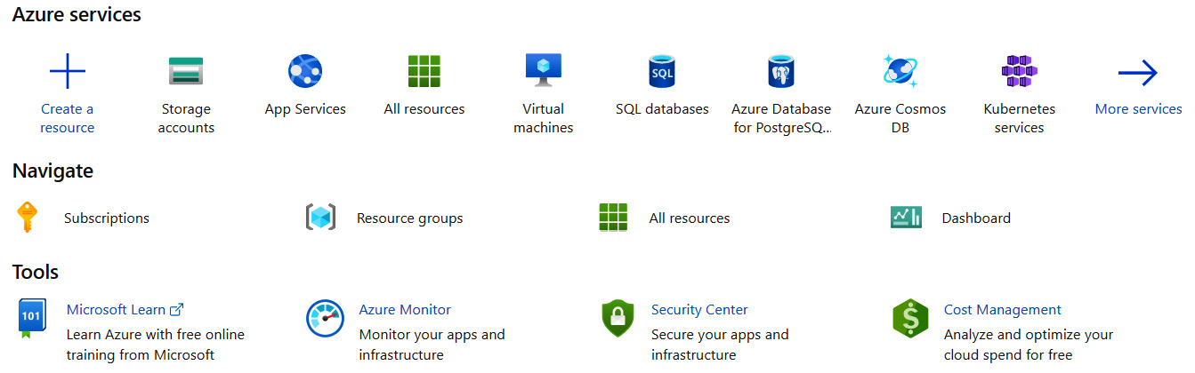 Figure 14.1 – Azure home page 