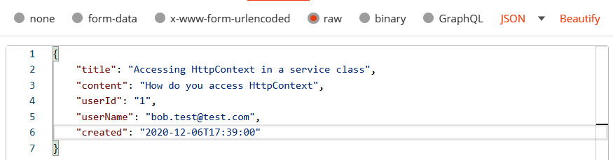 Figure 9.13 – Adding the request body in Postman 