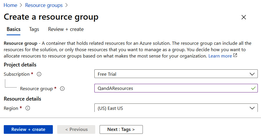 Figure 14.3 –  Creating a resource group 