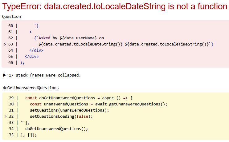 Figure 12.2 – Error on question created date 
