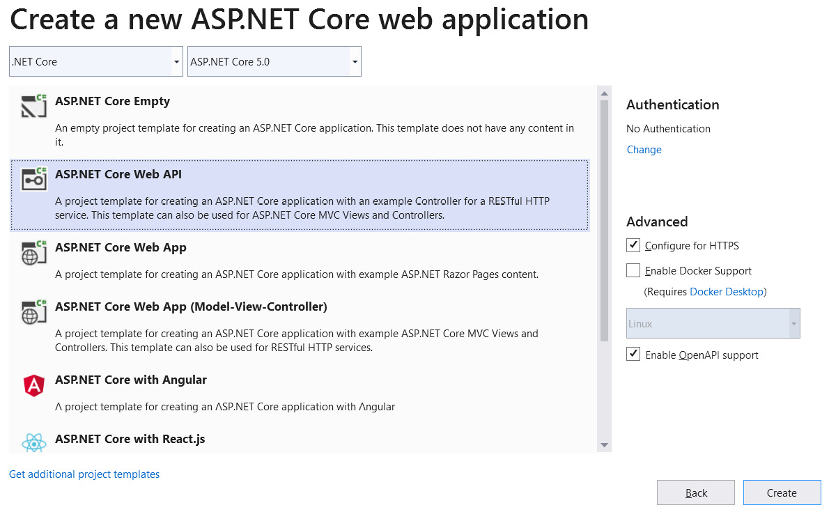 Figure 2.4 – Selecting an API project 