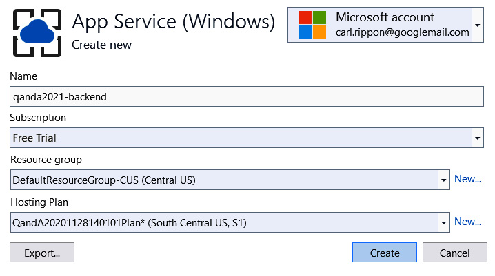Figure 14.10 –  Creating the app service 