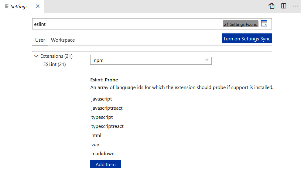 Figure 2.8 – ESLint: Probe setting 