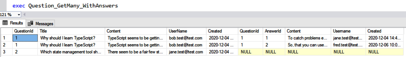 Figure 10.8 – Tabular data from a stored procedure 
