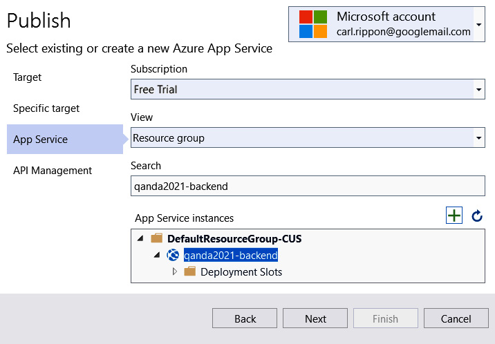 Figure 14.11 –  Selecting the app service to deploy to 