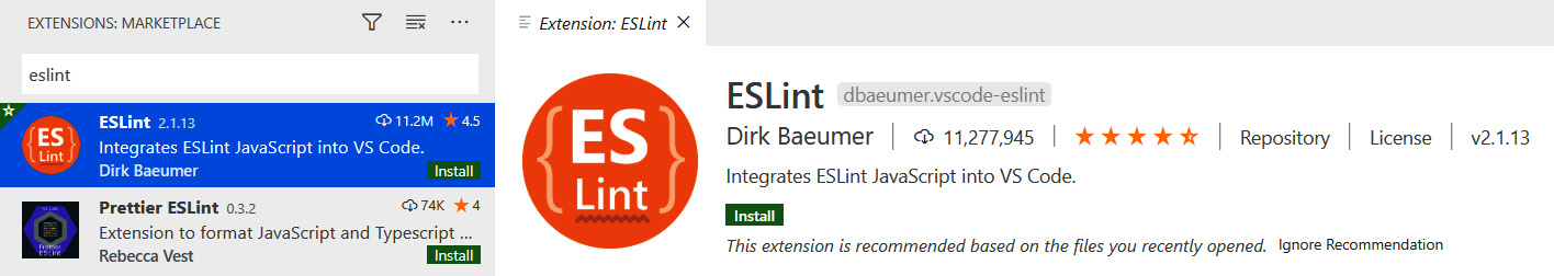Figure 2.9 – Visual Studio Code ESLint extension 