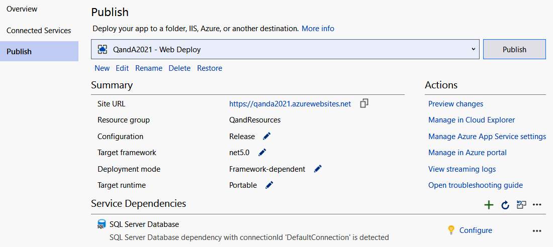Figure 14.12 –  Summary of publish configuration 