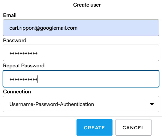 Figure 12.10 – Adding a new user in Auth0 