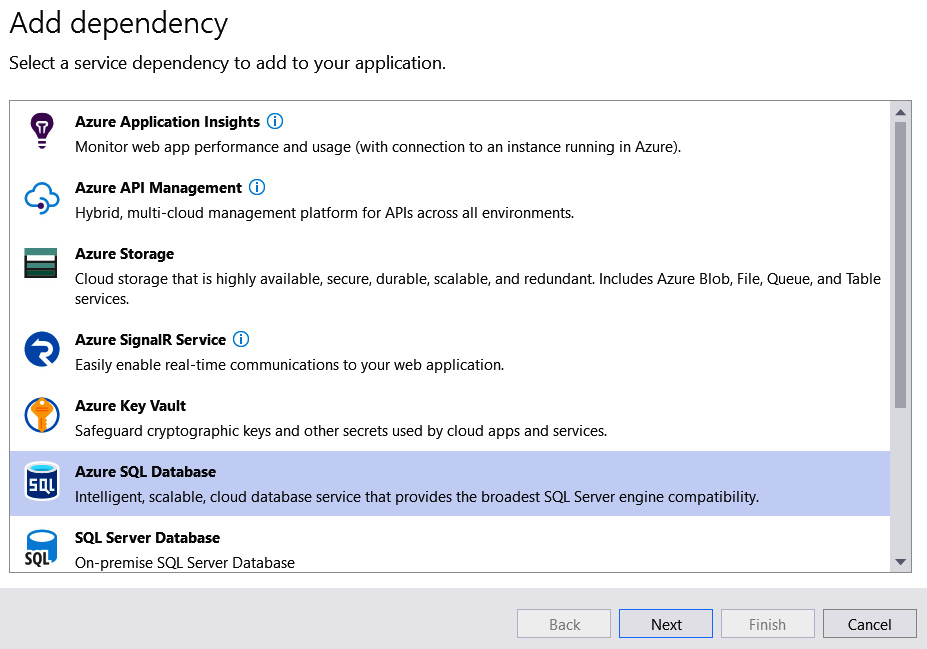Figure 14.14 –  Selecting Azure SQL Database 