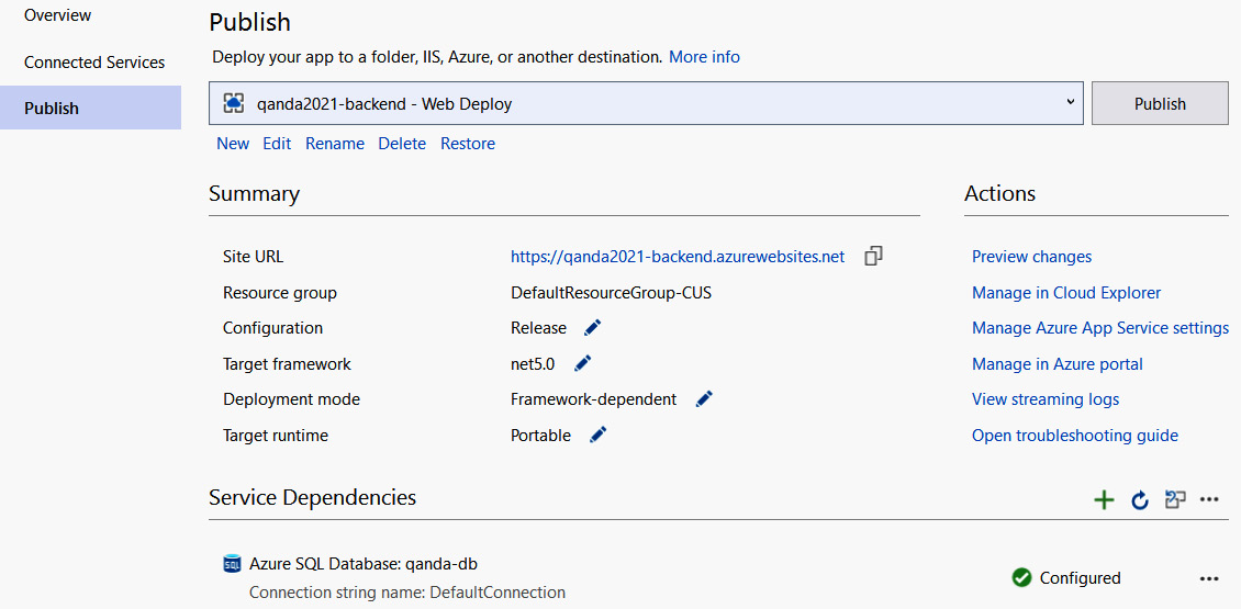 Figure 14.20 –  Summary of publish configuration 