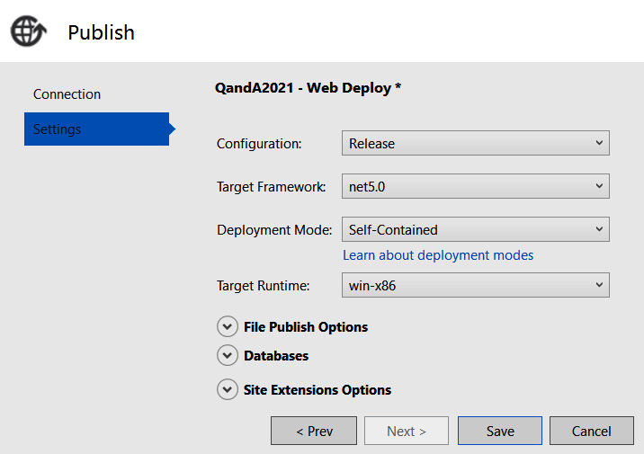Figure 14.21 – Setting deployment mode to Self-Contained 