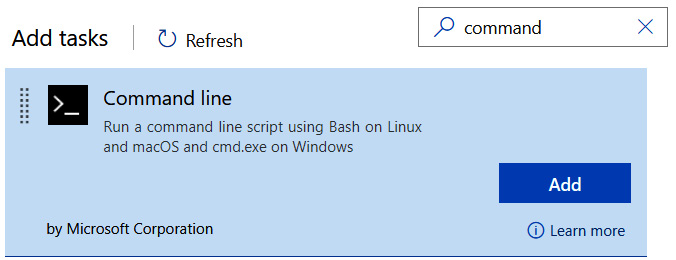 Figure 15.23 – Adding the Command line task 