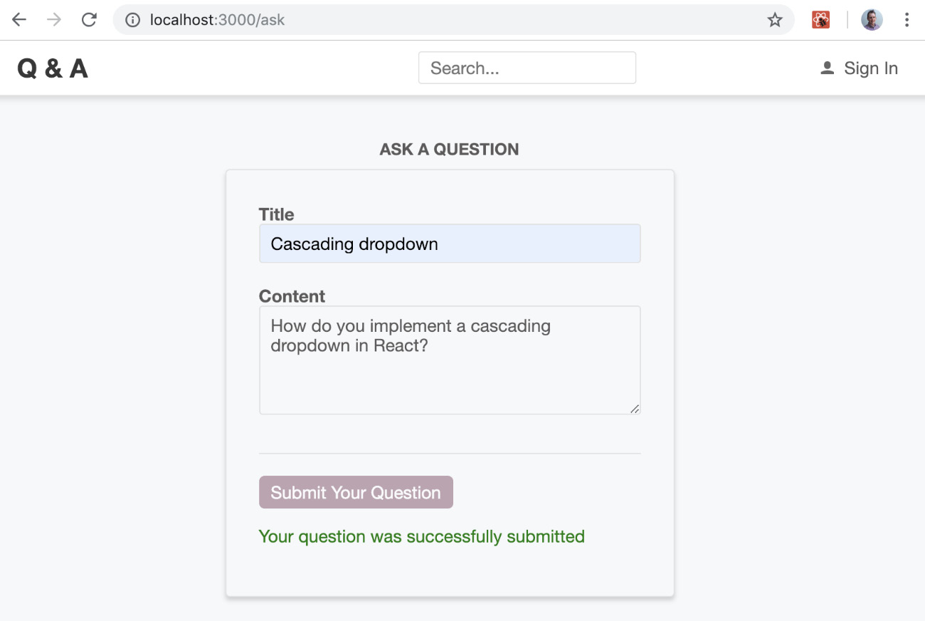 Figure 6.7 – Ask a question submission 