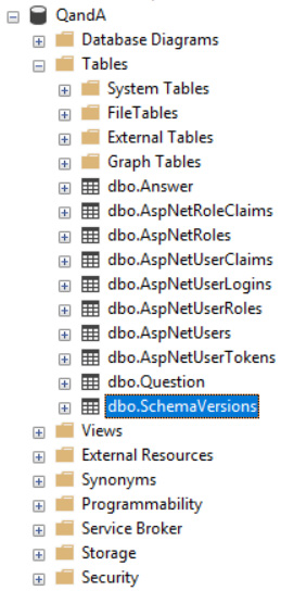 Figure 8.18 – The SchemaVersions table in Object Explorer 