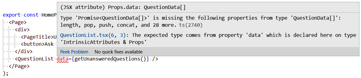Figure 3.10 – Type error on the data prop 