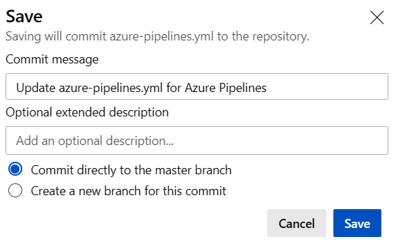 Figure 15.8 – Build pipeline save confirmation 
