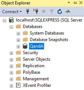 Figure 8.3 – The Q&A database in Object Explorer 