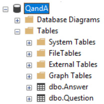 Figure 8.4 – The Q&A database in Object Explorer 