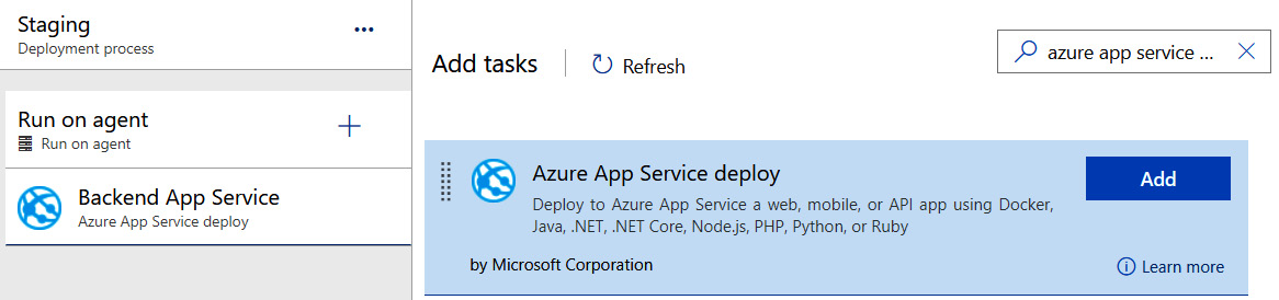 Figure 15.19 – Adding the Azure App Service deploy task 