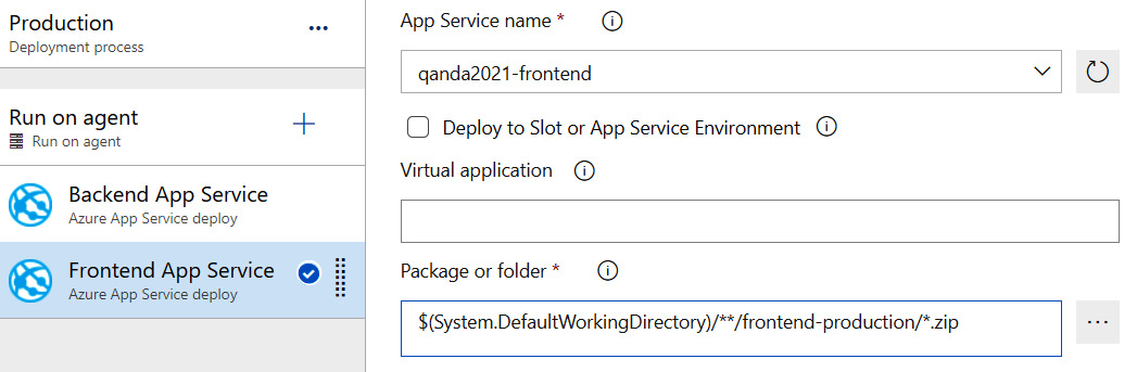 Figure 15.31 – Changing the production frontend app service and package 