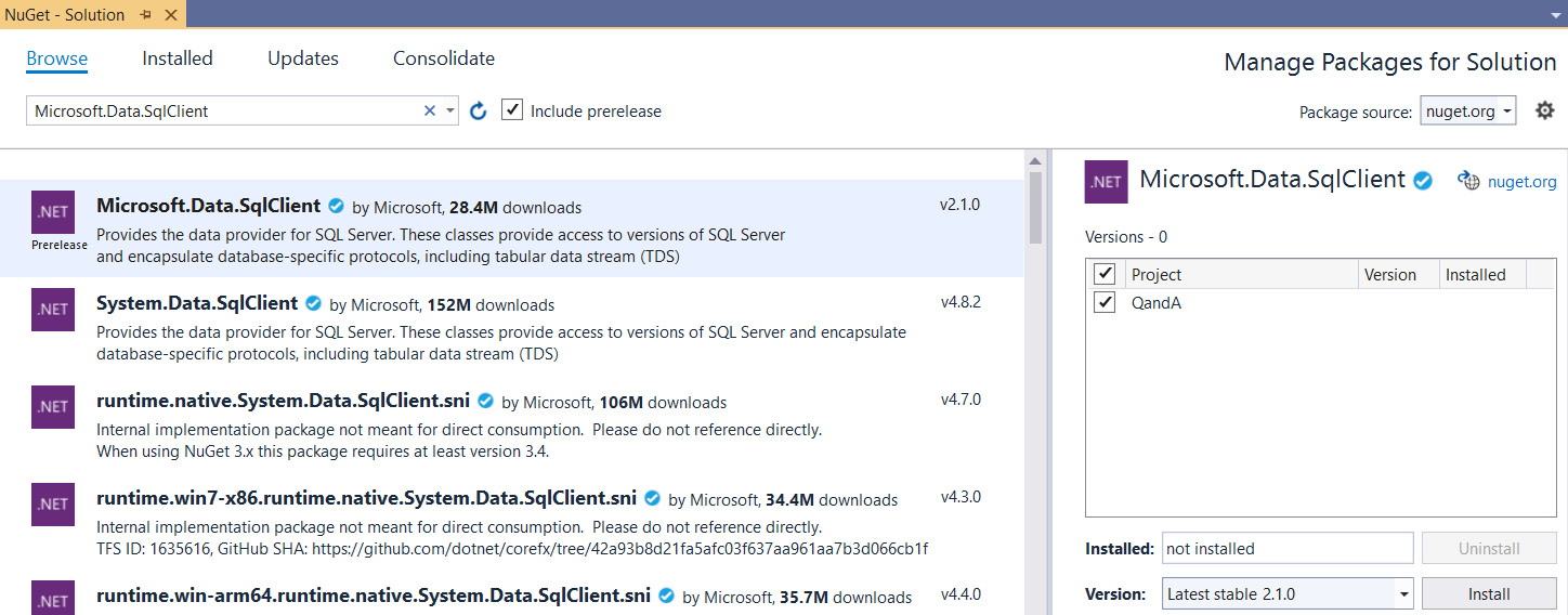 Figure 8.9 – Installing Microsoft.Data.Client 