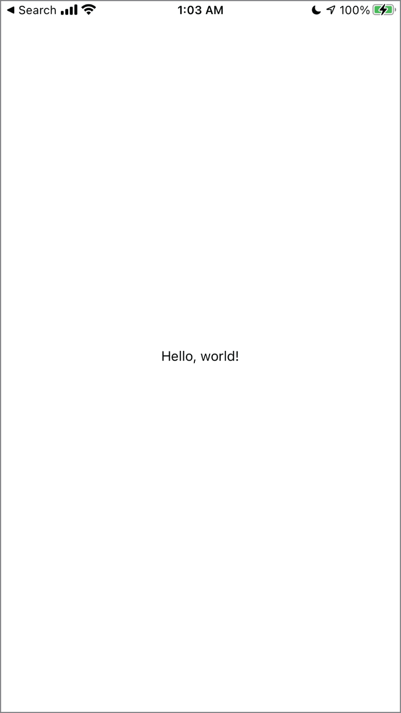 Snapshot shows Hello, React Native