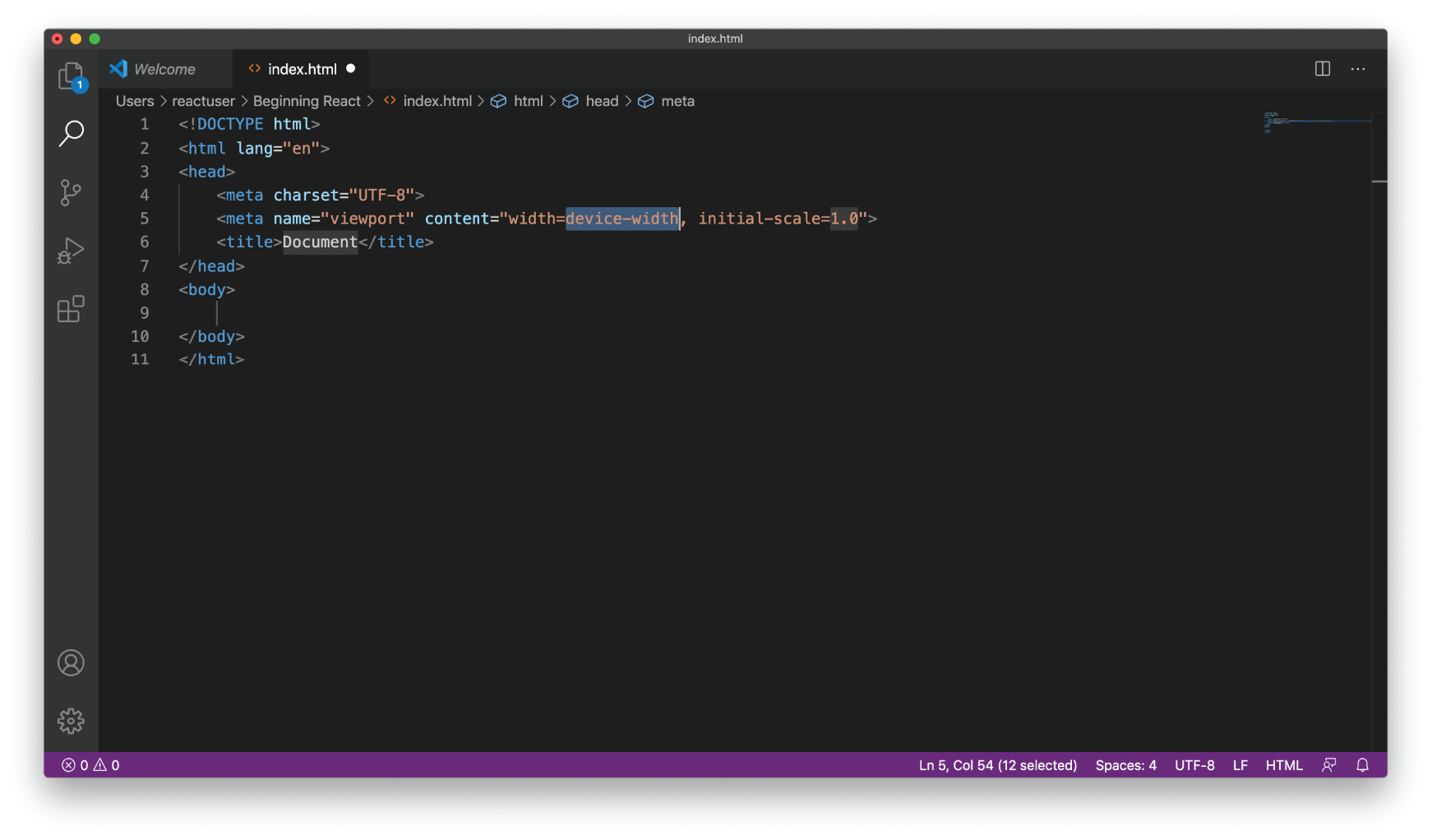 Snapshot shows Using Emmet to save typing
