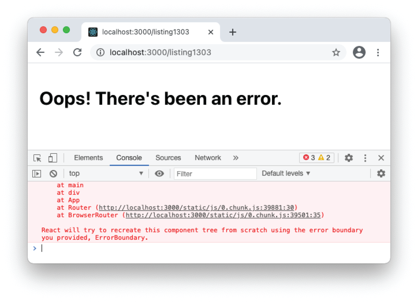 Snapshot shows rendering a fallback UI