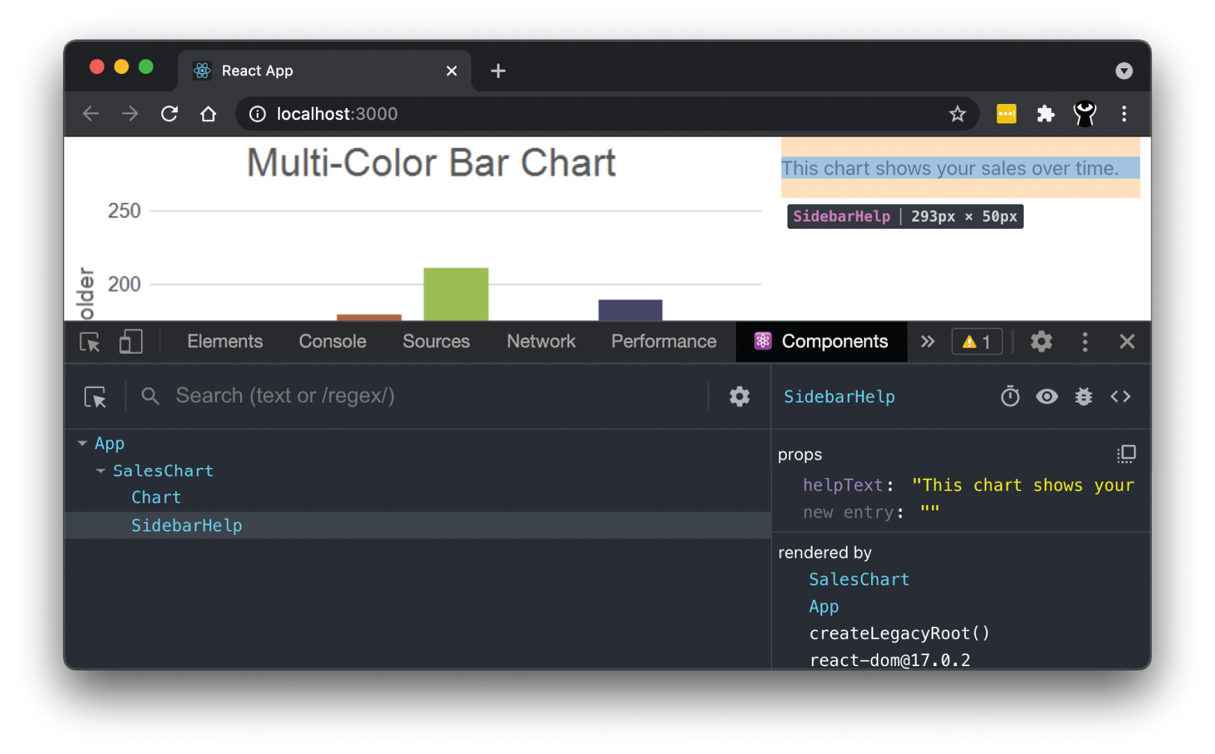 Snapshot shows Inspecting an app with a Portal in React Developer Tools