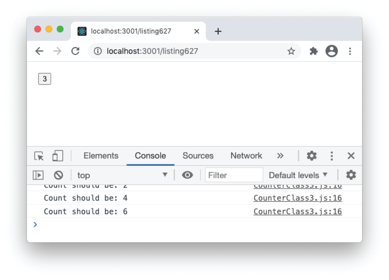 Snapshot shows the result of clicking the CounterClass button