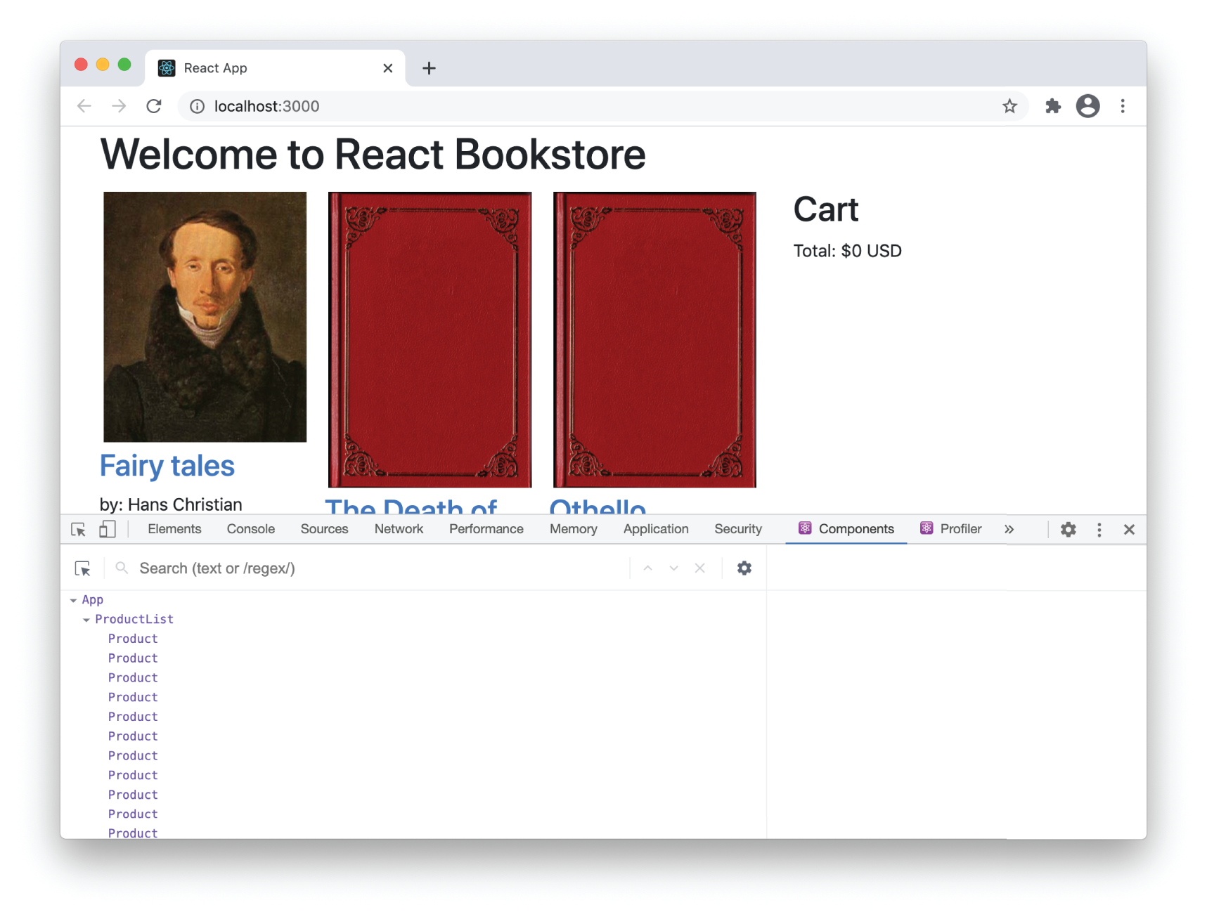 Snapshot shows the React DevTools Components tab