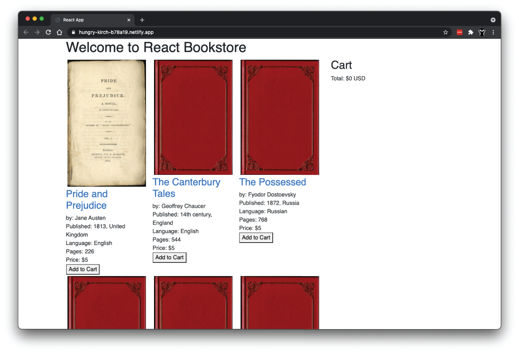 Snapshot shows a deployed React app