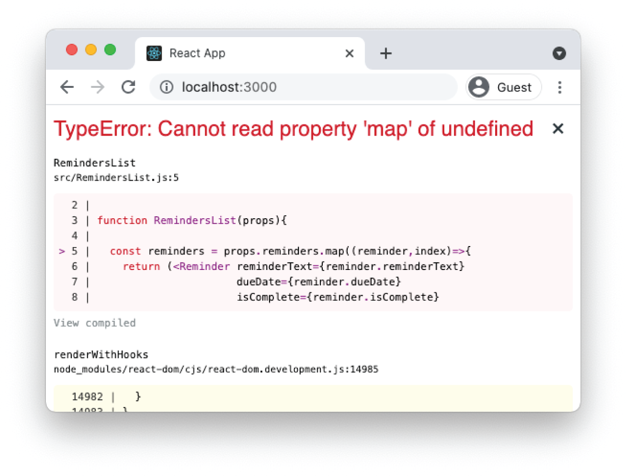 Snapshot shows cannot read property ‘map' of undefined