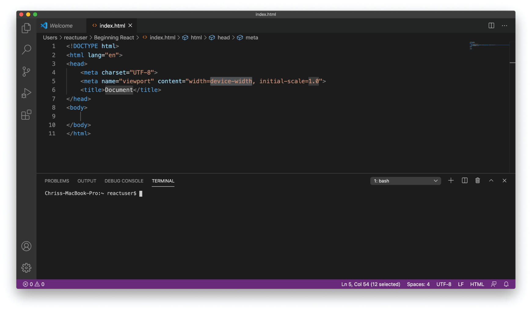 Snapshot shows the VS Code Terminal