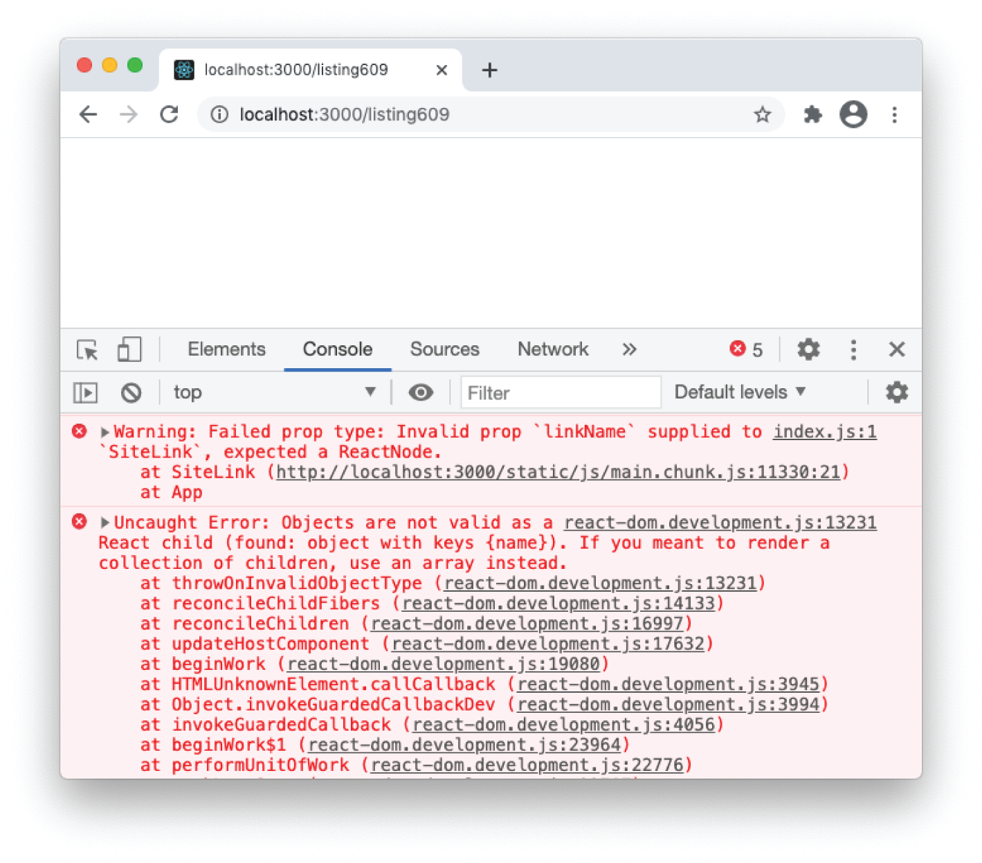 Snapshot shows PropTypes tell which attribute caused the error