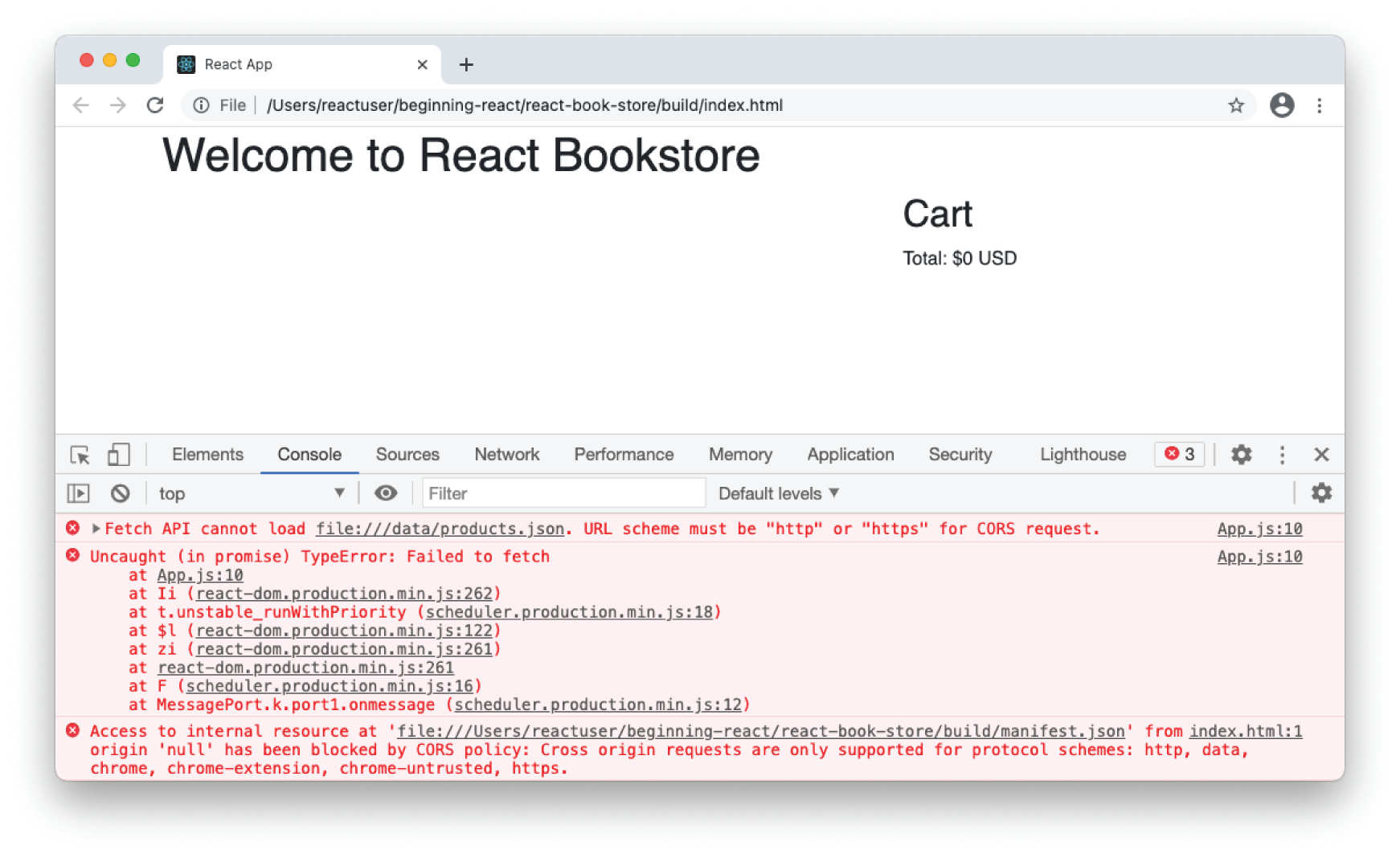 Snapshot shows running a built app from the filesystem