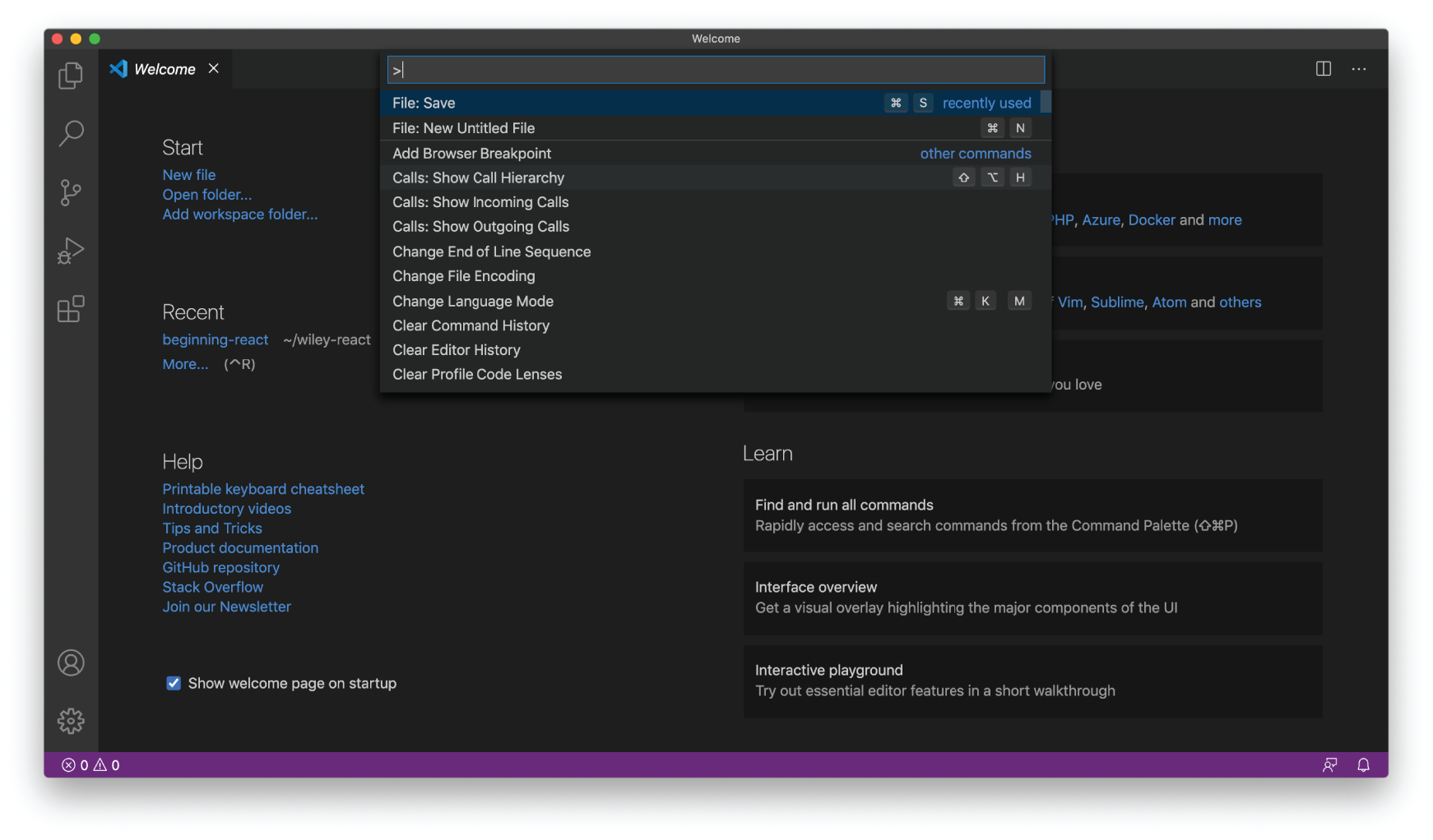 Snapshot shows the VSCode Command Palette