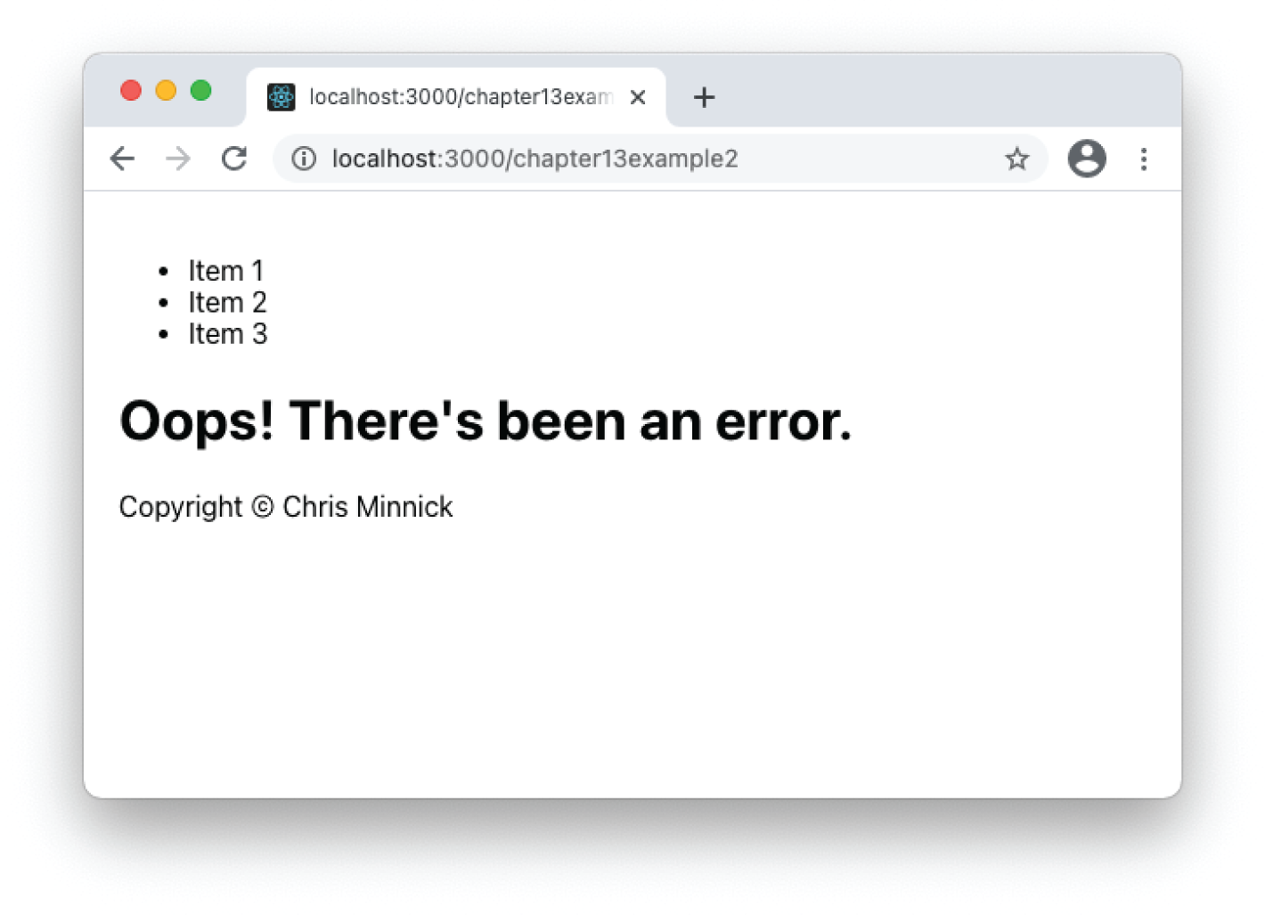 Snapshot shows handling an error with an error boundary