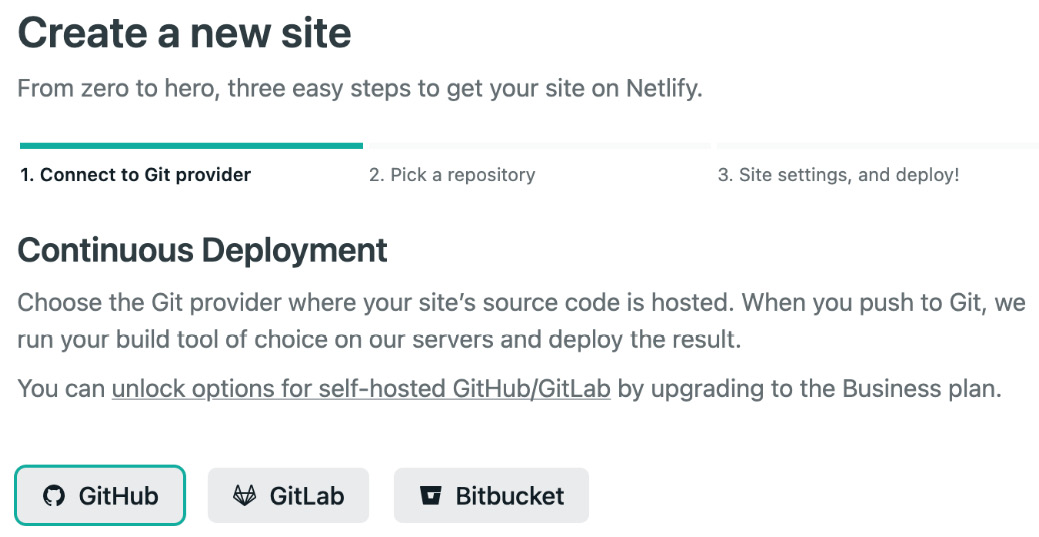 Figure 9.4 – The Netlify new site page 
