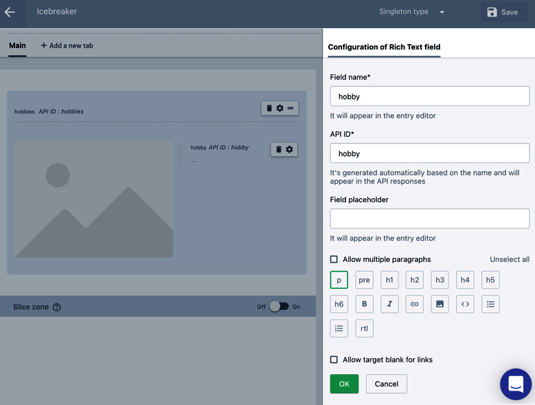 Figure 3.8 – Prismic text field configuration 
